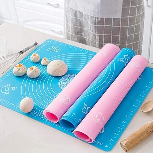 Silicone Fondant Rolling Mat - Large Non-Stick Baking Sheet with Measurements for Dough, Roti, Chapati, Cake, and Kneading - Heat-Resistant & Stretchable Kitchen Tool