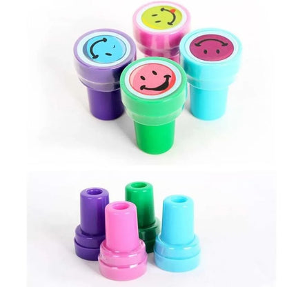 Set of 10 Cartoon Smiling Face Self-Ink Appreciation Stamps for Positive Reinforcement