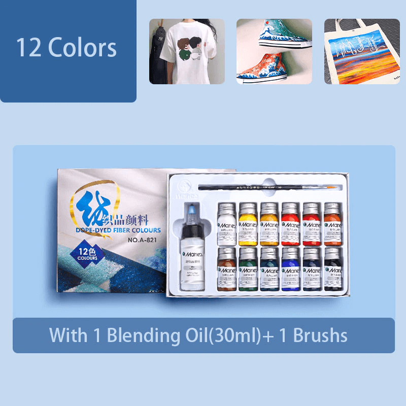 12 Pcs Maries Permanent Fabric Paints Set Dope Dyeing Textile Paints For Clothes Waterproof Burlap