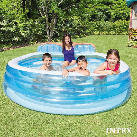 Intex 57190 - 90" x 86" x 31" Inflatable Family Lounge Pool with Built-in Bench & Cup Holder