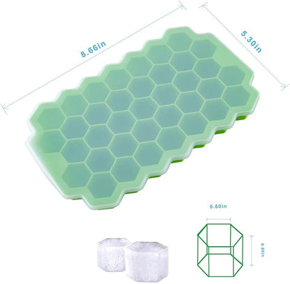 Honeycomb Shape Silicone Ice Cube Tray with Lid – Easy Push Pop Out, Flexible Ice Molds for Freezer & Refrigerator