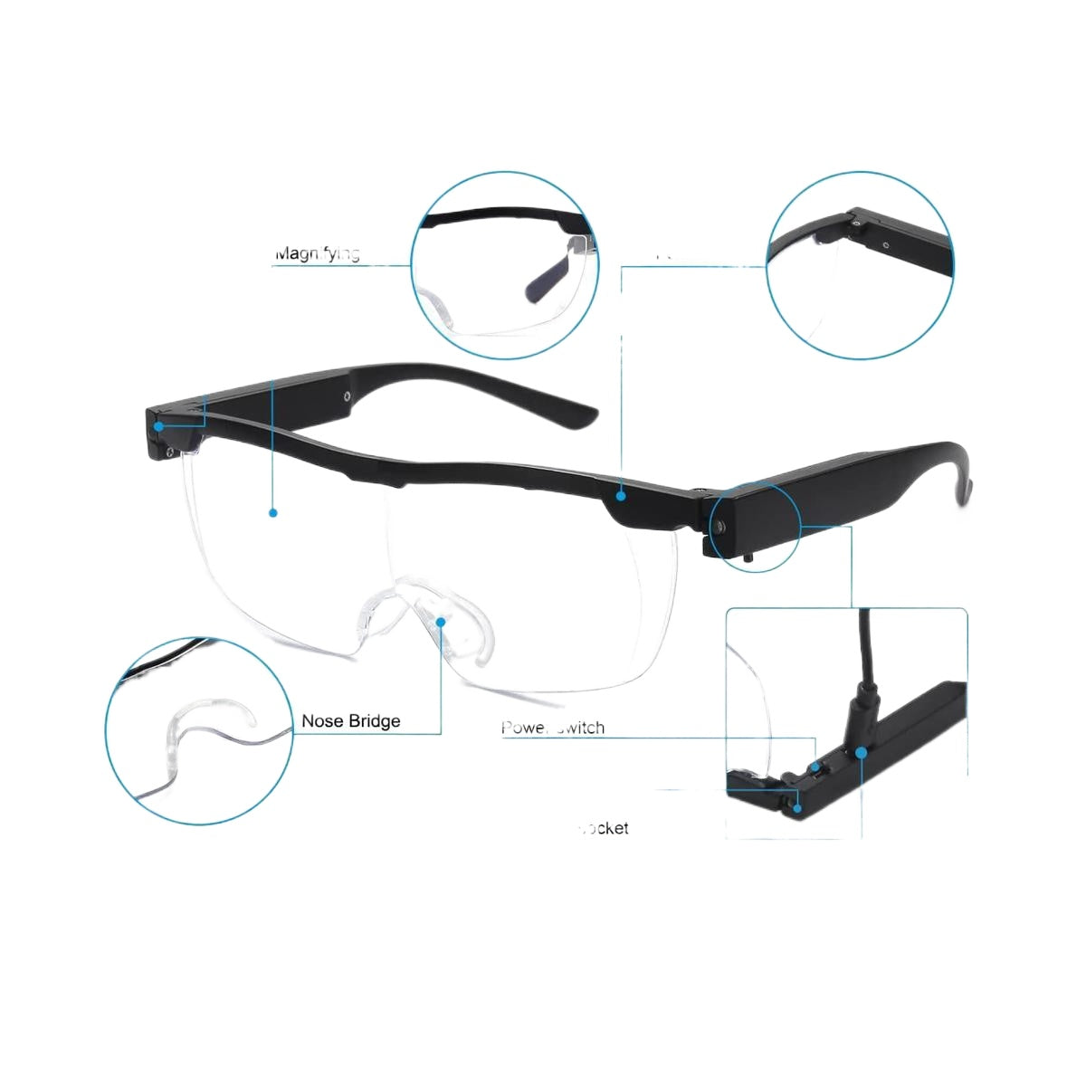 Lighted Magnifying Glass Set, 200% Magnification, LED Light, USB Rechargeable, Hands-Free Eyeglass