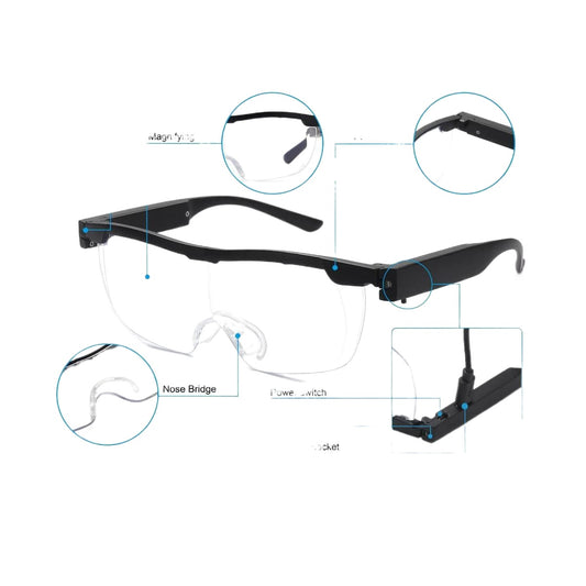Lighted Magnifying Glass Set, 200% Magnification, LED Light, USB Rechargeable, Hands-Free Eyeglass