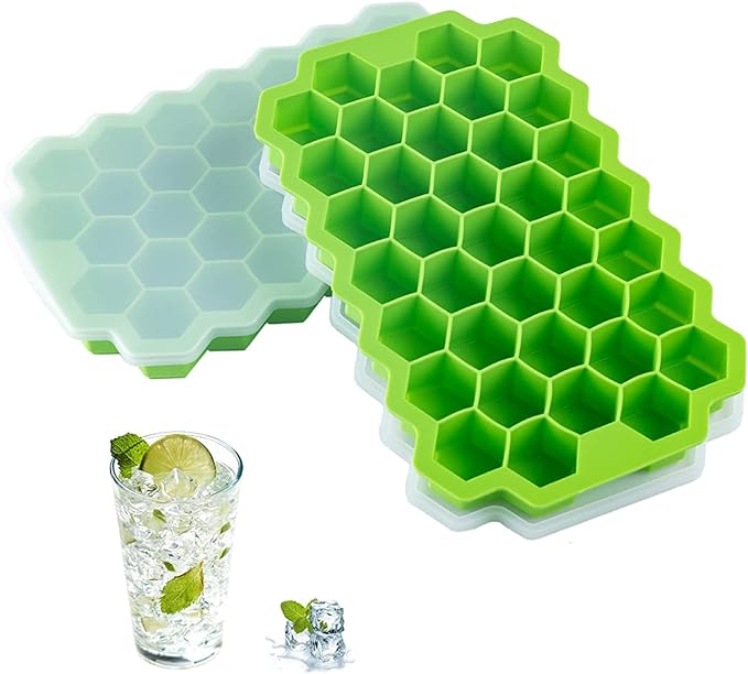 Honeycomb Shape Silicone Ice Cube Tray with Lid – Easy Push Pop Out, Flexible Ice Molds for Freezer & Refrigerator