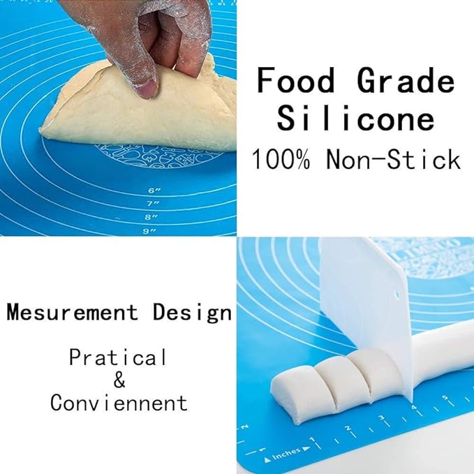 Silicone Fondant Rolling Mat - Large Non-Stick Baking Sheet with Measurements for Dough, Roti, Chapati, Cake, and Kneading - Heat-Resistant & Stretchable Kitchen Tool