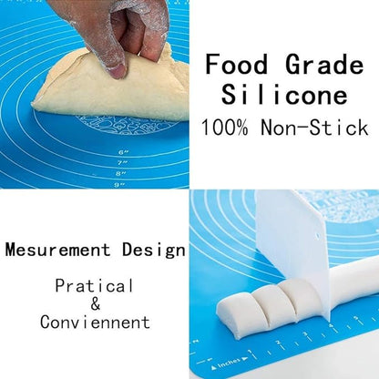 Silicone Fondant Rolling Mat - Large Non-Stick Baking Sheet with Measurements for Dough, Roti, Chapati, Cake, and Kneading - Heat-Resistant & Stretchable Kitchen Tool