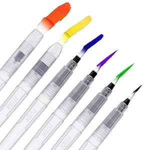 Set of 6 Refillable Watercolor Brush Pens – Soft Ink Markers with 3 Pointed and 3 Flat Tips for Drawing, Calligraphy, and Painting