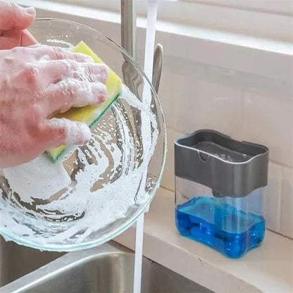 2-in-1 Soap Dispenser Sponge Caddy - Manual Press Liquid Soap Pump for Kitchen - Empty Dispenser with Sponge Holder