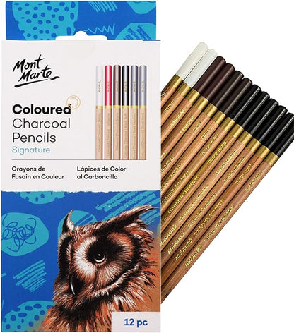 Pack of 12 Monte Marte Colored Charcoal Sketch Pencils for Artists