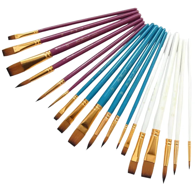 Pack of 6 Paint Brushes: 3 Round and 3 Flat Tip for Base, Acrylic, Oil, and Watercolor Painting