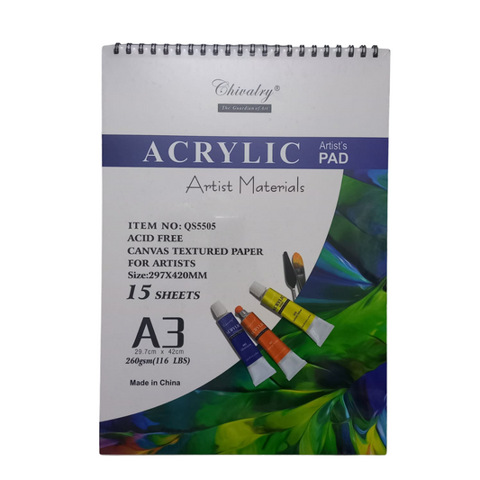 Chivalry Acrylic Artist's Pad - A3 Size, 260gsm, 15 Sheets for Acrylic Painting