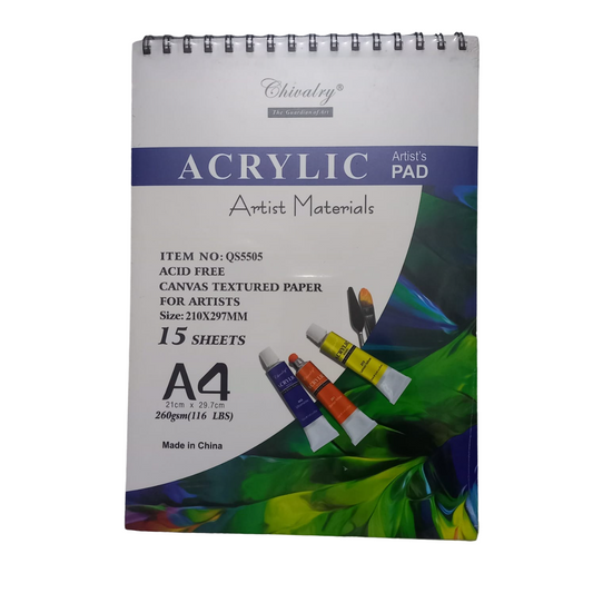 Chivalry Acrylic Artist's Pad - A4 Size, 260gsm, 15 Sheets for Acrylic Painting