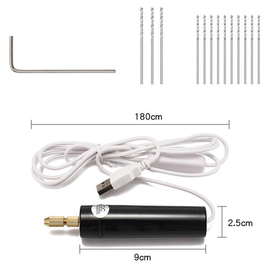Electric USB Mini Drill 15-Piece Set – Handheld Drilling Tool for Acrylic, Wood, and More