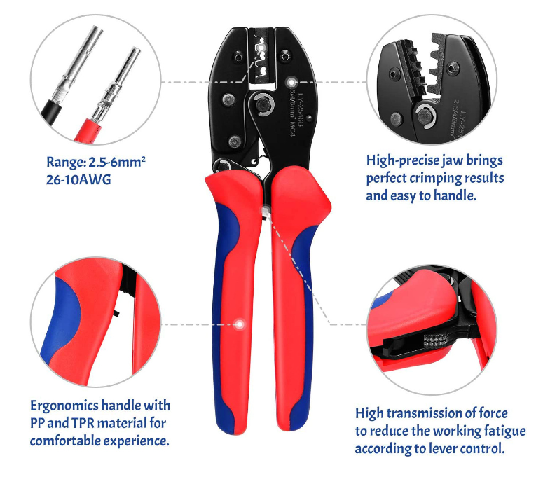 MC4 Photovoltaic Cable, CM4 Connector, and LY-2546B Crimping Tool for Solar Clamp Terminal Installation