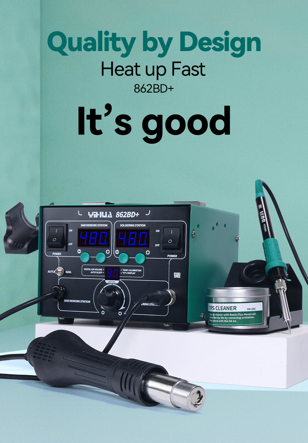 Adjustable Temperature & Air Volume BGA Rework Station with ESD Protection