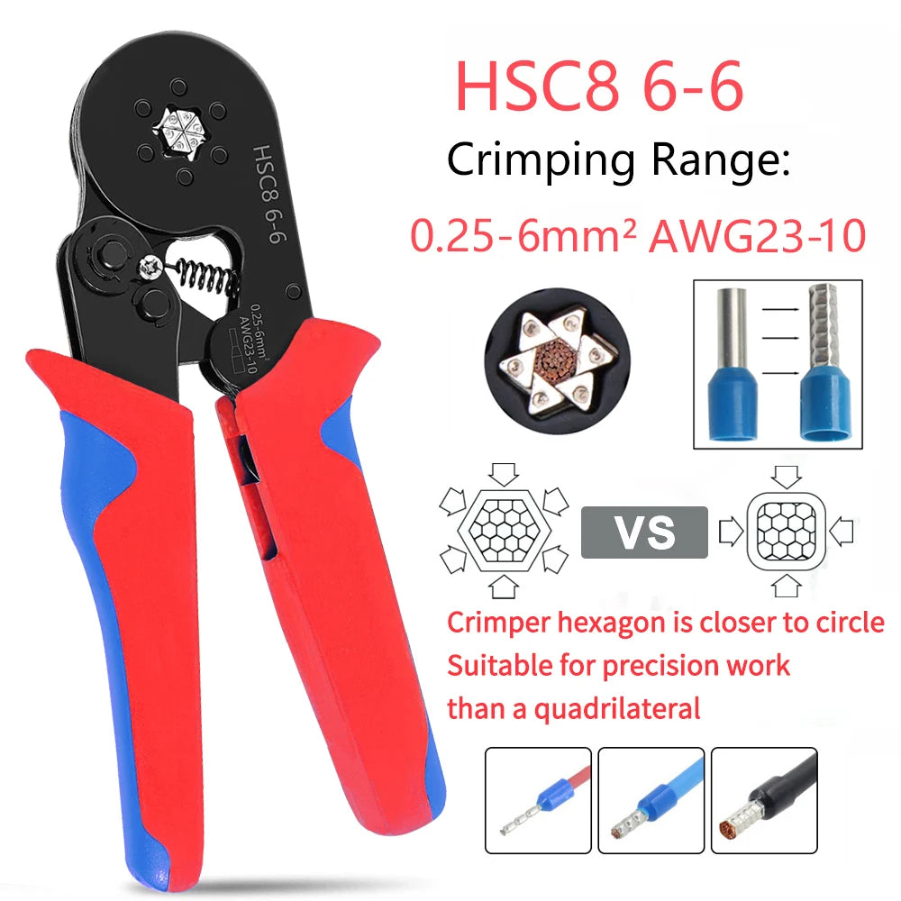 SY200 HSC8 6-4A Wire Hand Crimp Tool Kit with 1200 PCS Insulated Terminals, Ferrules & Crimping Pliers Set
