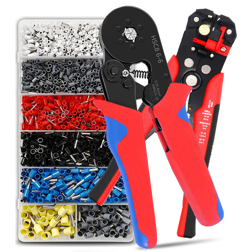 SY200 HSC8 6-4A Wire Hand Crimp Tool Kit with 1200 PCS Insulated Terminals, Ferrules & Crimping Pliers Set