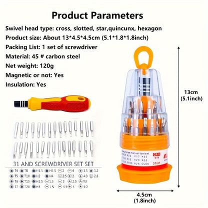 31-in-1 Precision Screwdriver Set with CRV Bits and Holder for Mobile, Laptop, Camera, and Eyeglass Repairs