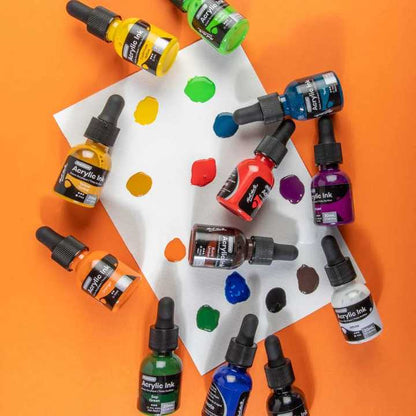 Mont Marte Acrylic Ink Premium 12pc Set (20ml) - Vibrant, High-Quality Inks for Artists