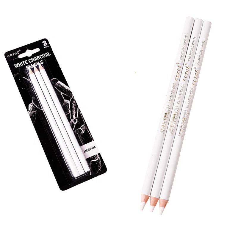 Pack of 3 White Charcoal Pencils - For Sketching And Drawing - Shading