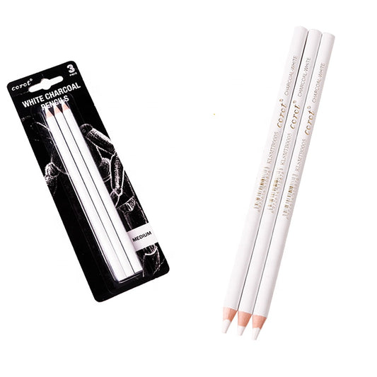 Pack of 3 White Charcoal Pencils - For Sketching And Drawing - Shading