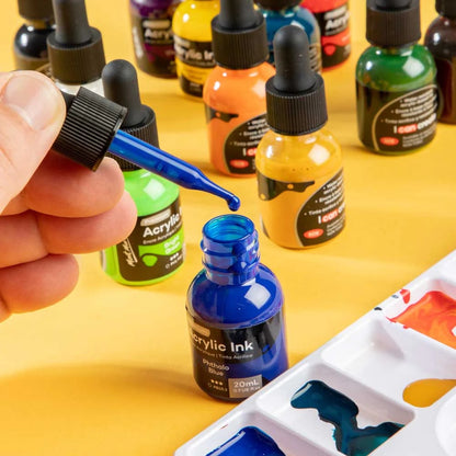 Mont Marte Acrylic Ink Premium 12pc Set (20ml) - Vibrant, High-Quality Inks for Artists