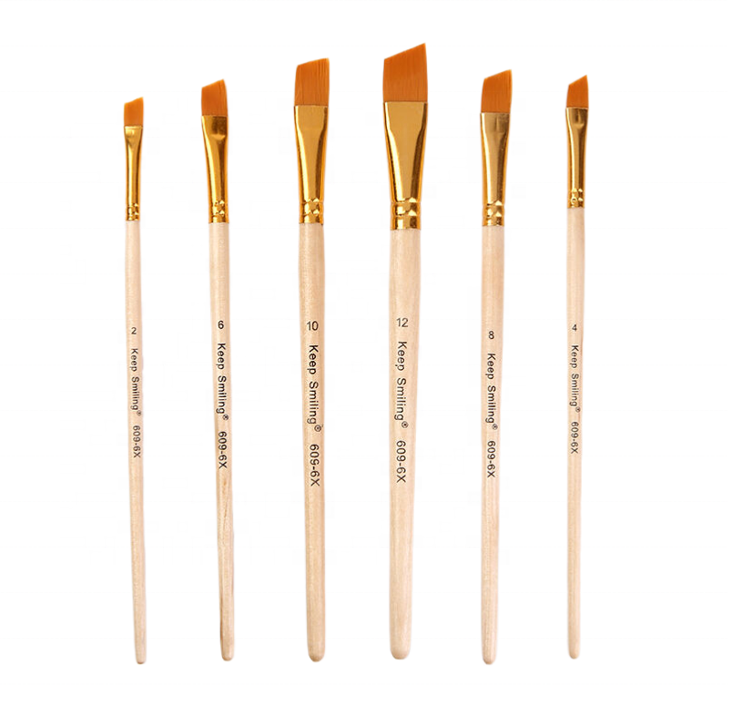 Pack of 6 - Angular Brush Set For Artist Painting Designing And Calligraphy Writting – Wooden Handle