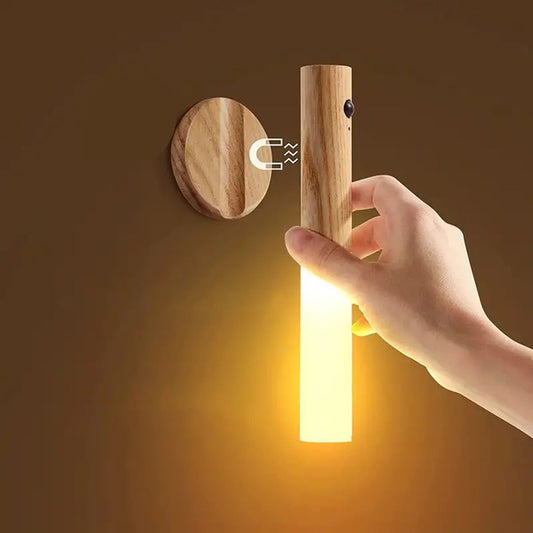 Portable Magnetic LED Night Light – Smart Motion Sensor, USB Rechargeable, Wood Grain Look – Ideal for Indoor Use