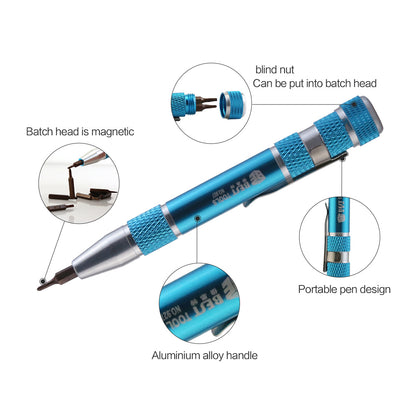 BESTOOL Precision Multibit Pocket Pen Screwdriver Set with 9 Assorted Bits – Compact & Versatile Tool for Fine Repairs