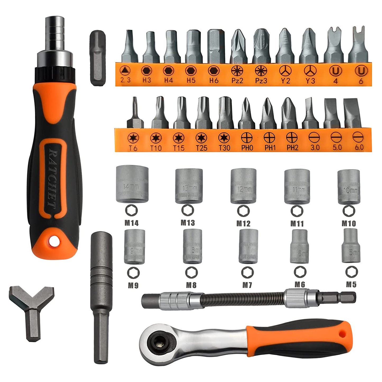 38-in-1 Multi-Functional Screwdriver Bit Set with Ratchet Handle, Sockets & Bits, and Tool Box