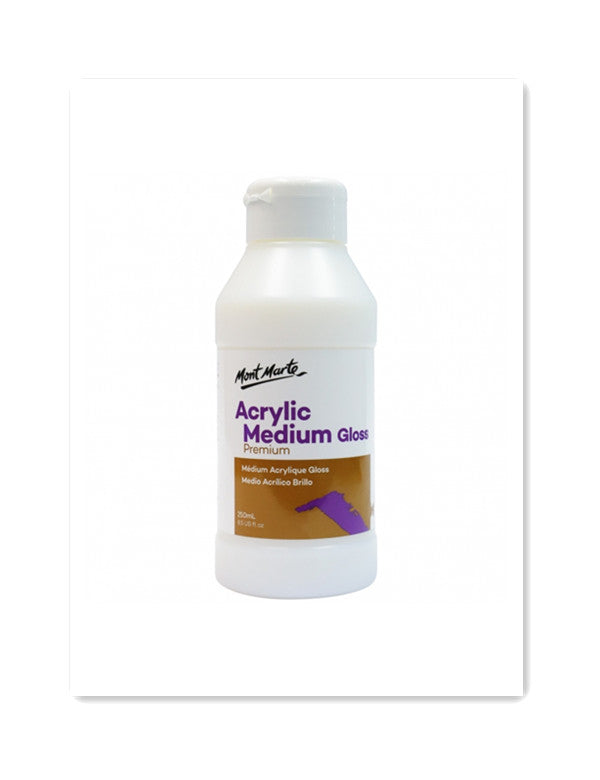Mont Marte Acrylic Mediums  – Matte, Gloss, and White Texture Gesso (250ml Each)