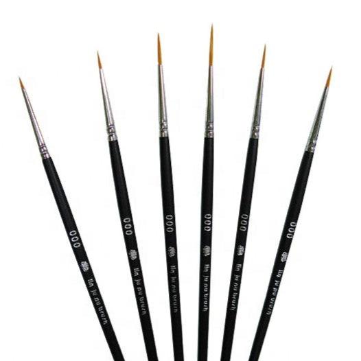 6-Piece Micro Detail Liner Artist Brush Set: #000, Acrylic, Watercolor, Oil, Fine Detailing.