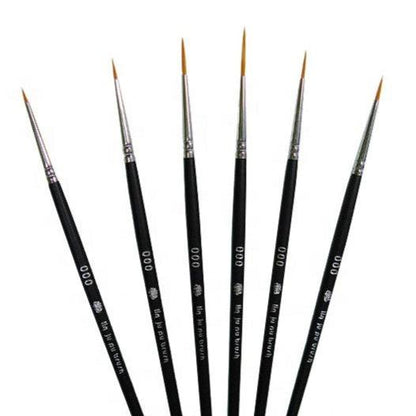 6-Piece Micro Detail Liner Artist Brush Set: #000, Acrylic, Watercolor, Oil, Fine Detailing.