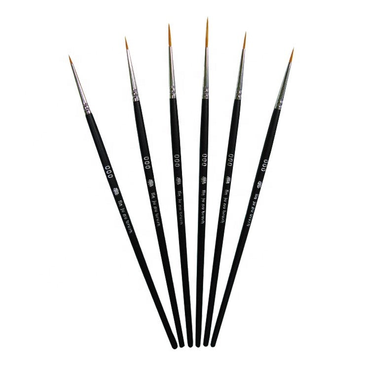 6-Piece Micro Detail Liner Artist Brush Set: #000, Acrylic, Watercolor, Oil, Fine Detailing.