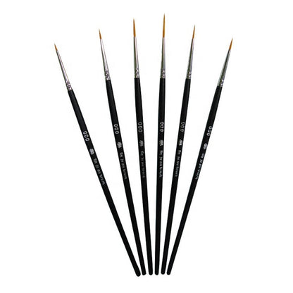 6-Piece Micro Detail Liner Artist Brush Set: #000, Acrylic, Watercolor, Oil, Fine Detailing.