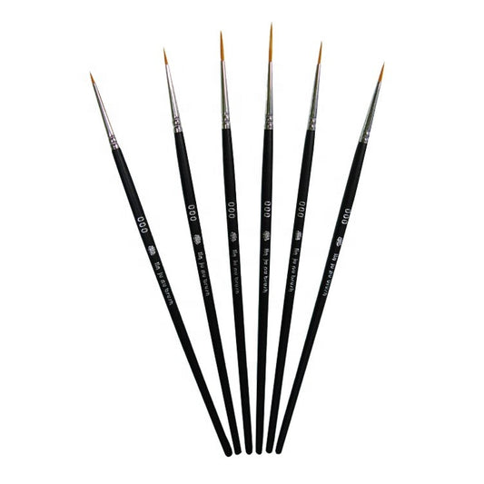 6-Piece Micro Detail Liner Artist Brush Set: #000, Acrylic, Watercolor, Oil, Fine Detailing.