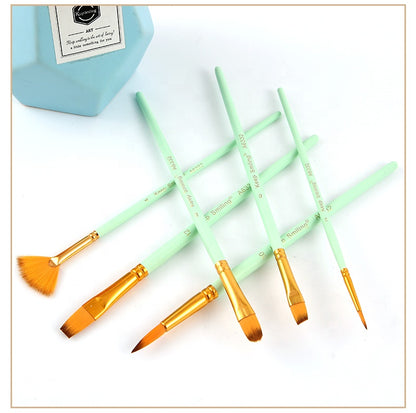 6 Pcs Multi-Shape Artist Brush Set – Soft Nylon Bristles, Versatile Tips