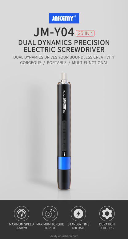 25-in-1 Electric Precision Screwdriver Set with 21 Magnetic Bits & 4 LED Lights for Electronics Repair