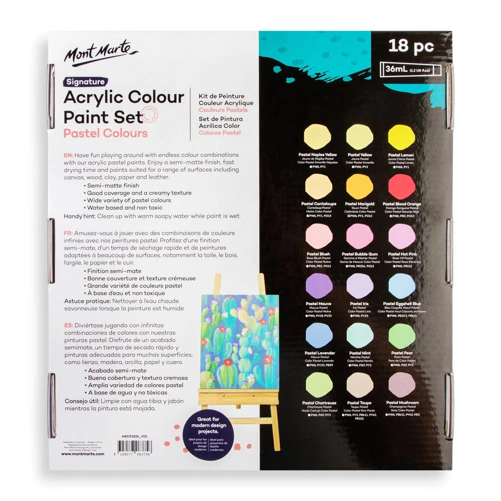 Mont Marte Acrylic Colour Pastel Paint Set Signature - 18 Pcs (36ml)