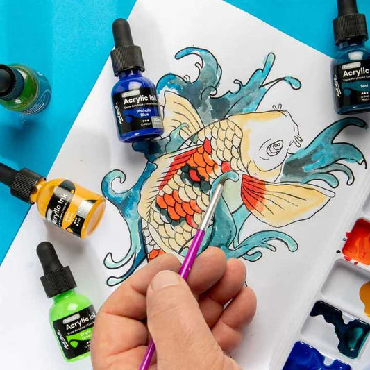 Mont Marte Acrylic Ink Premium 12pc Set (20ml) - Vibrant, High-Quality Inks for Artists