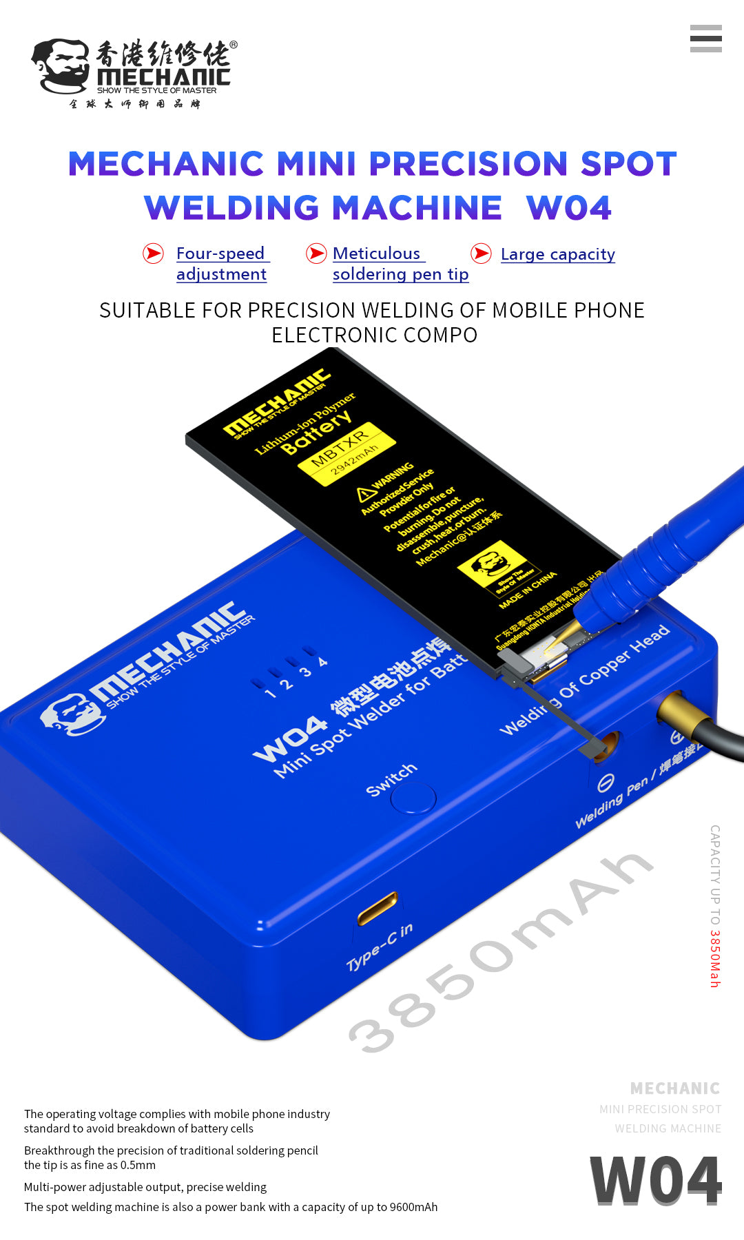 MECHANIC W04 Spot Welder: Versatile Battery & PCB Circuit Repair Tool