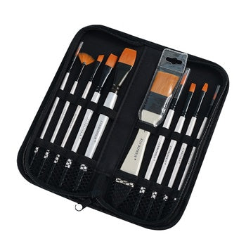 Pack of 10 High-Quality Artist Brushes for Painting, Designing, and Detailing - Angular, Flat Tip, Detail Liner, Round Tip, Gesso And Nylon Brushes