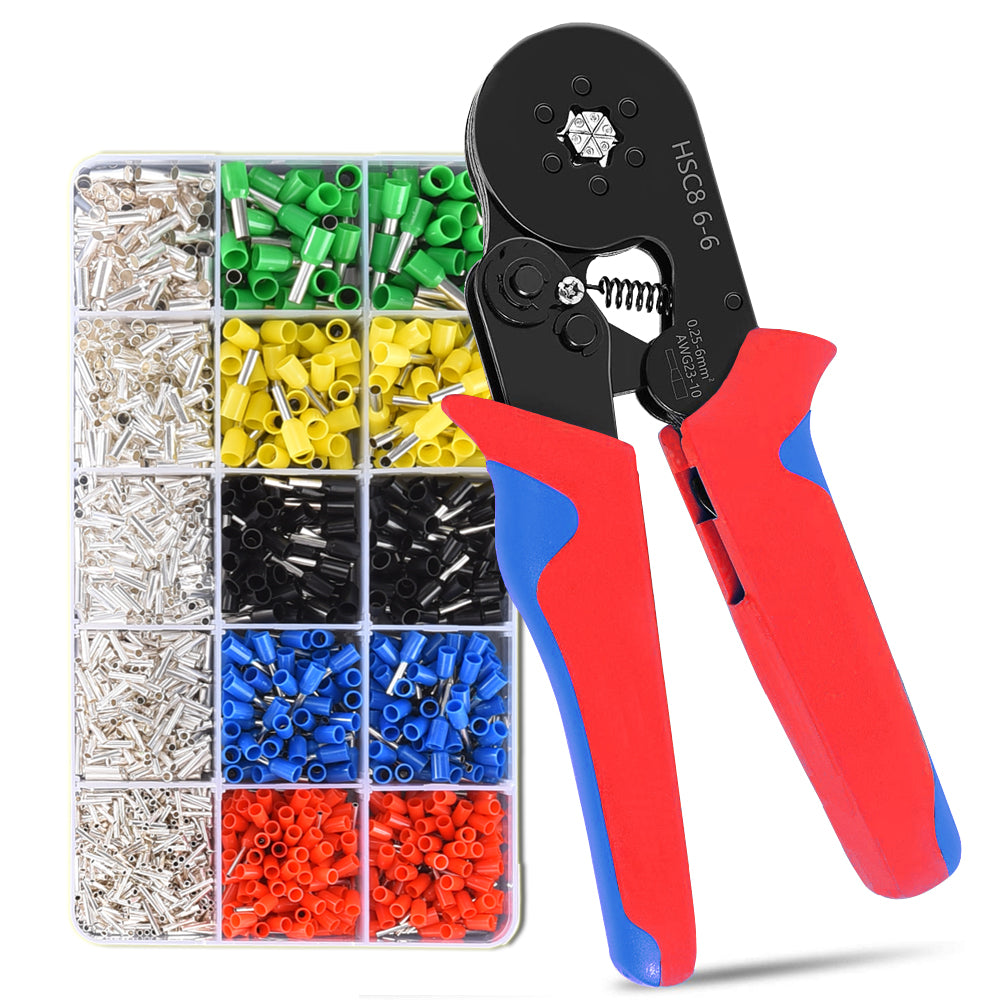 SY200 HSC8 6-4A Wire Hand Crimp Tool Kit with 1200 PCS Insulated Terminals, Ferrules & Crimping Pliers Set
