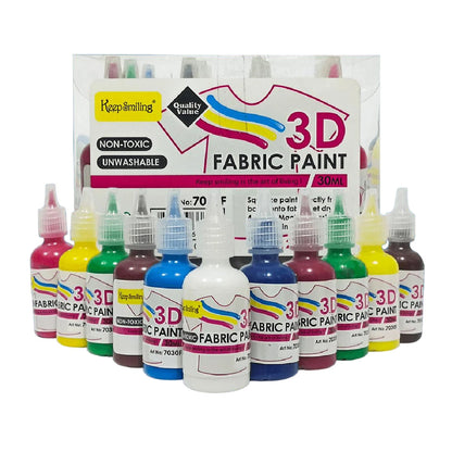 Keep Smiling 3D Fabric Paint Set - 12 x 30ml for Textured Textile Art