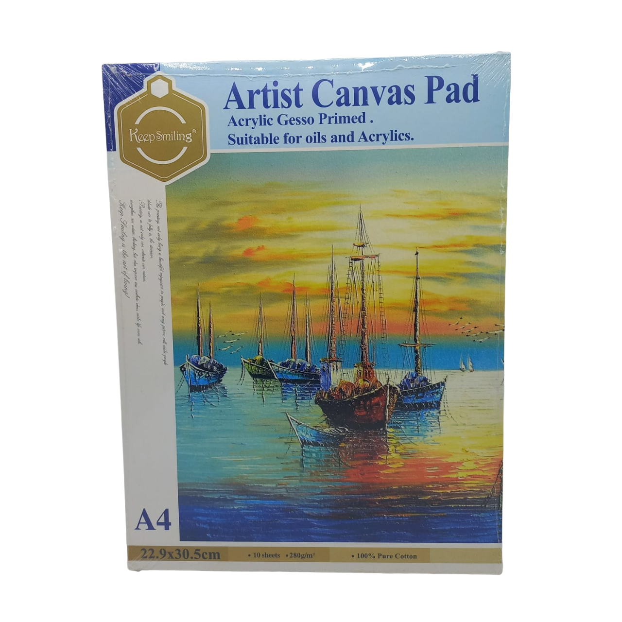 Keep Smiling Canvas Pad for Acrylic & Oil Colors - A4 Size, 280gsm