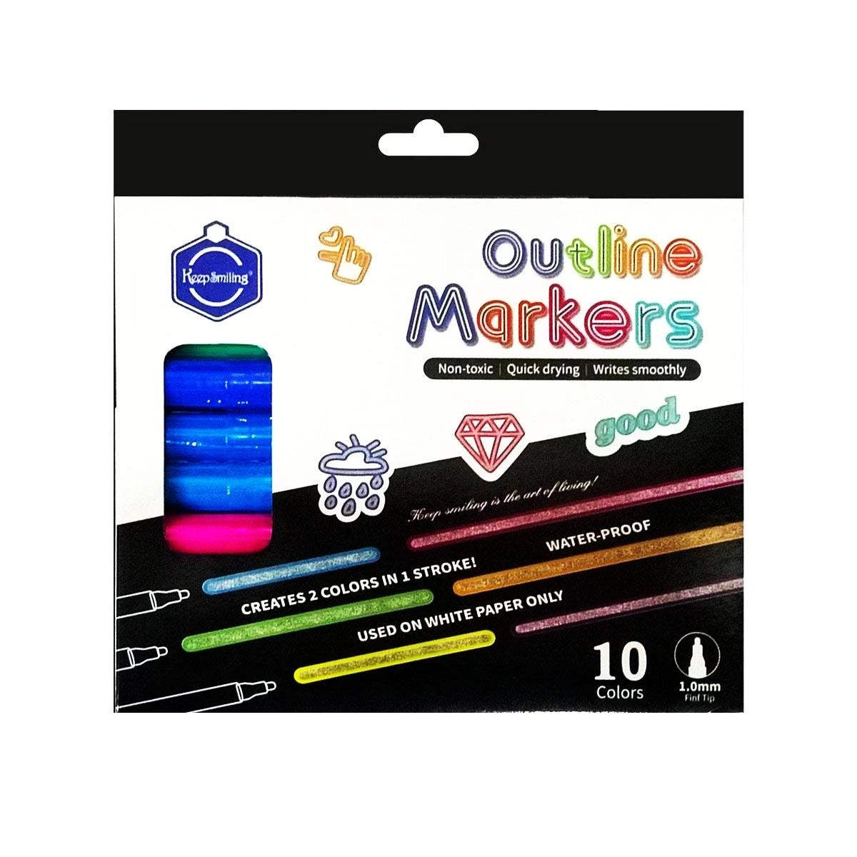Keep Smiling Outline Markers Set – 10 Vibrant Colors