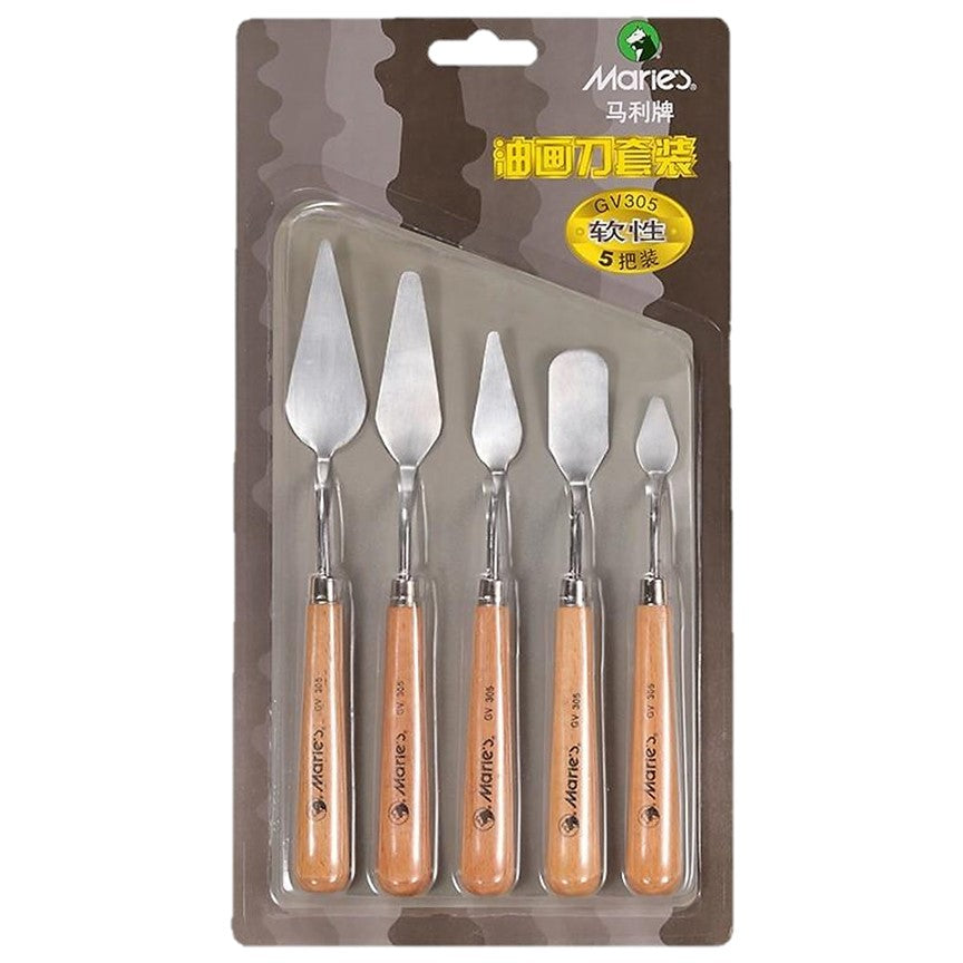 5-Piece Stainless Steel Palette Knife Set by Marie's: Professional Tools for Oil & Acrylic Painting