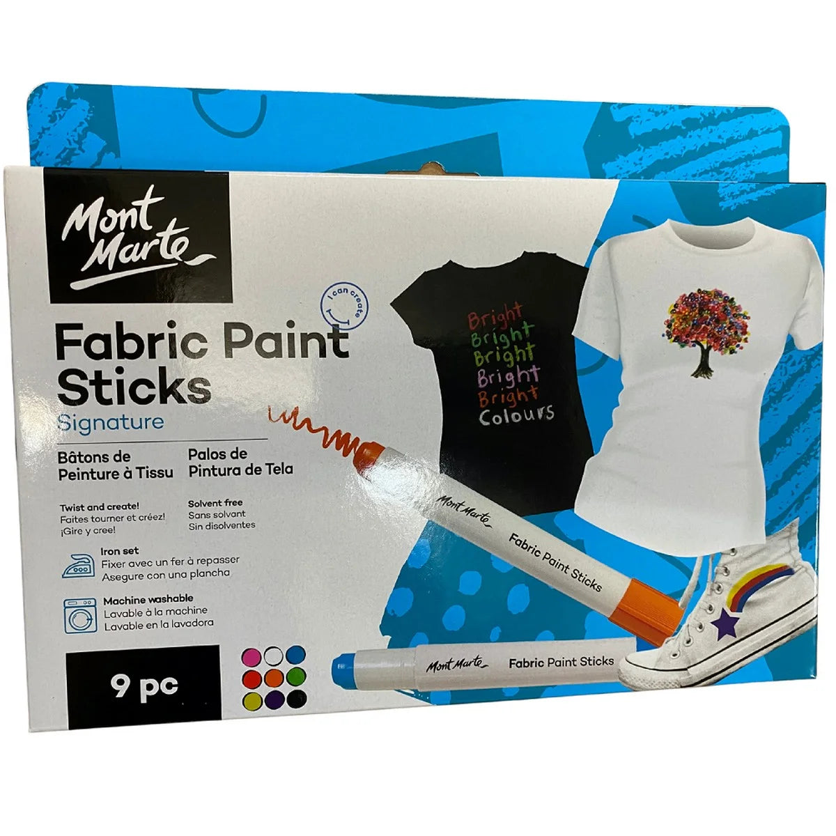Mont Marte Signature Fabric Paint Sticks - 9 Piece Set for Vibrant Textile Art