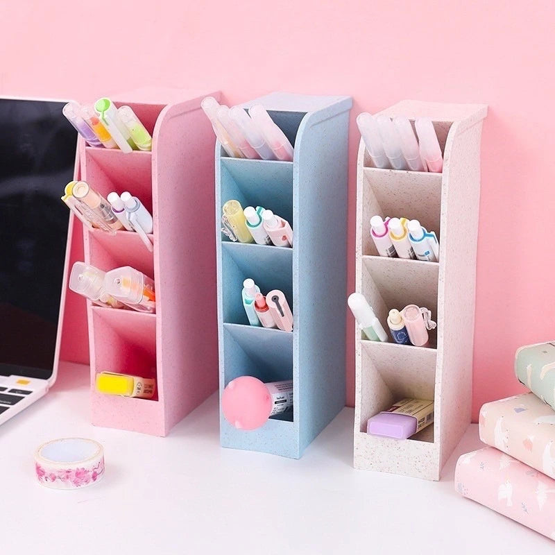 Multi-Function 4-Grid Desktop Pen Holder & Office Organizer – Available in 4 Colors