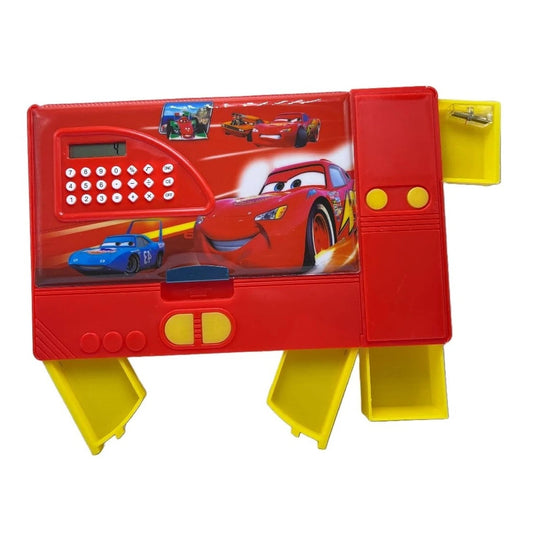 Dual-Side Magnetic Pencil Box for Kids: Jumbo Multipurpose Storage with Built-in Calculator (Car Design)